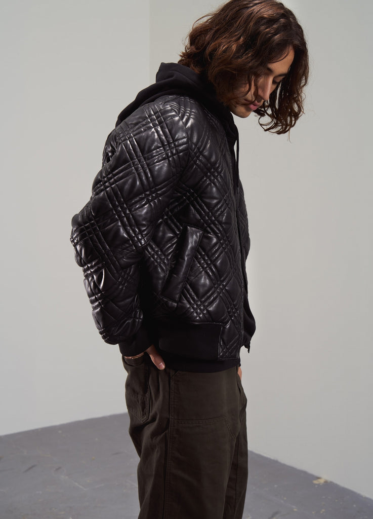 BOMBER MATELASSÉ EN CUIR - HENLEY NOIR