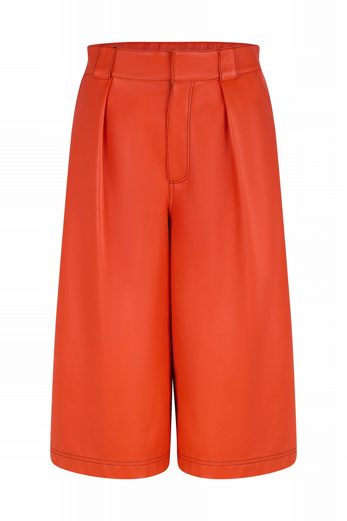 BERMUDA LARGE EN CUIR SURPIQUE - GENOVA WAXY ORANGE