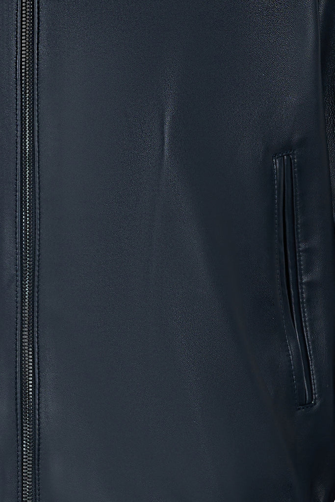 BLOUSON BOMBER EN CUIR - PERCE WAXY MARINE