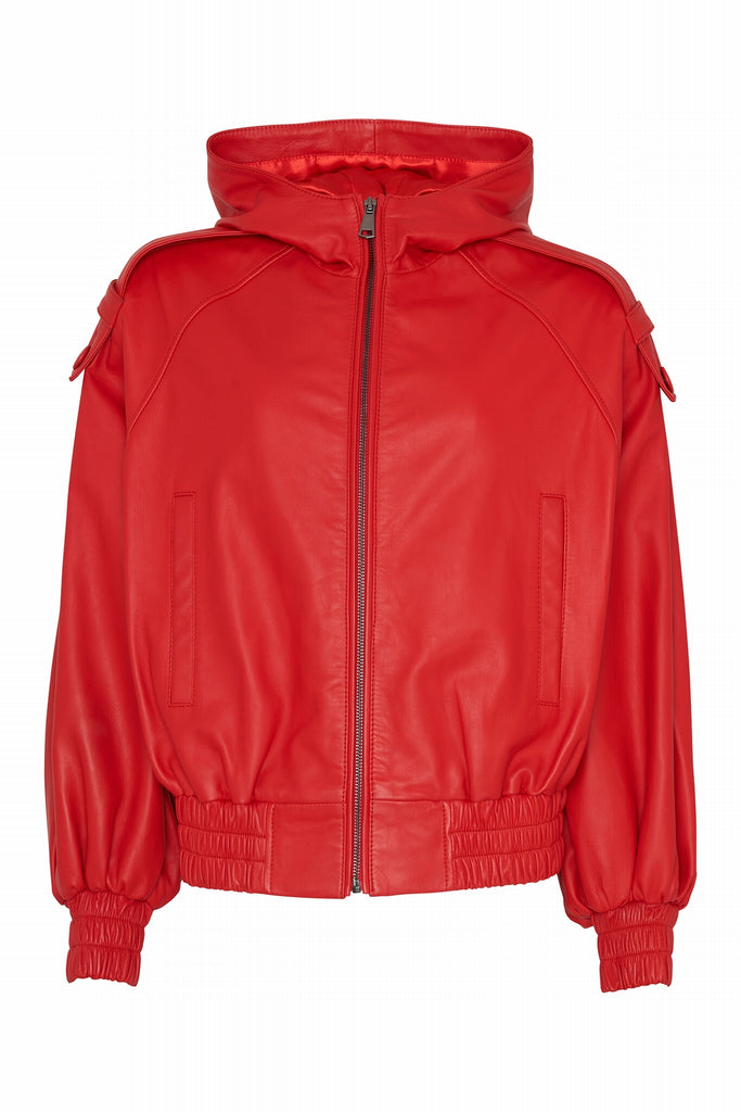 BLOUSON BOMBERS EN CUIR - MANCHESTER WAXY COQUELICOT