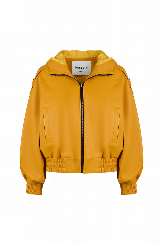 BLOUSON BOMBERS EN CUIR - MANCHESTER WAXY TOURNESOL