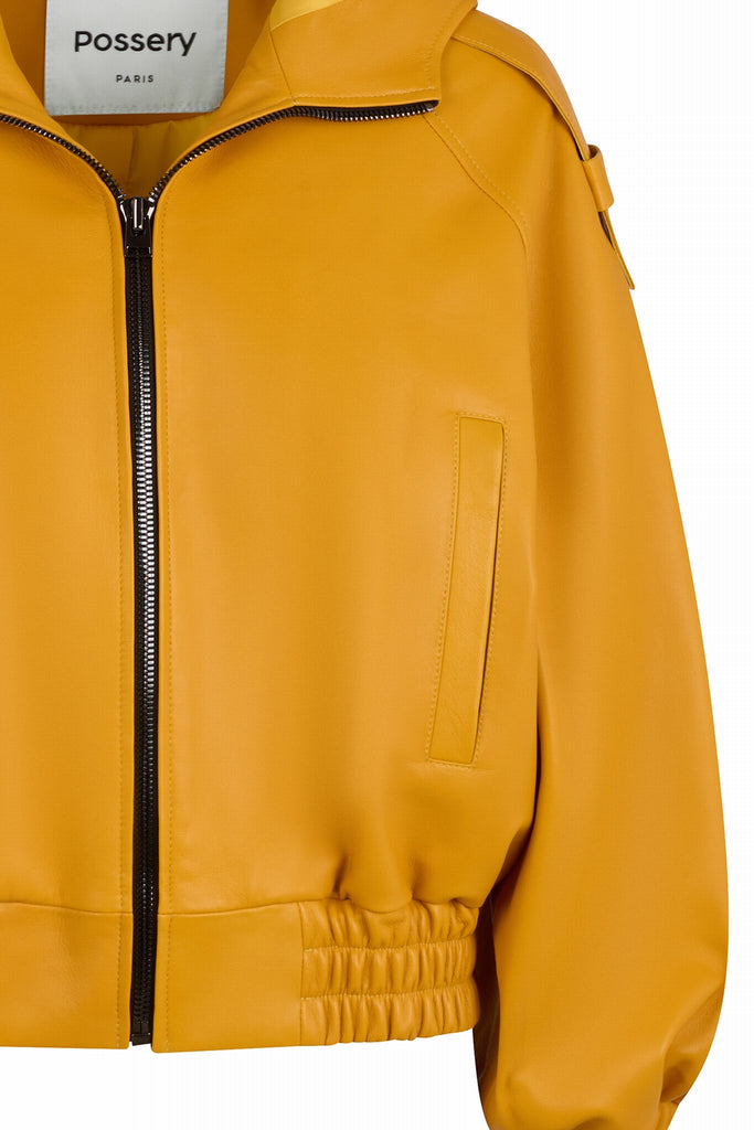 BLOUSON BOMBERS EN CUIR - MANCHESTER WAXY TOURNESOL