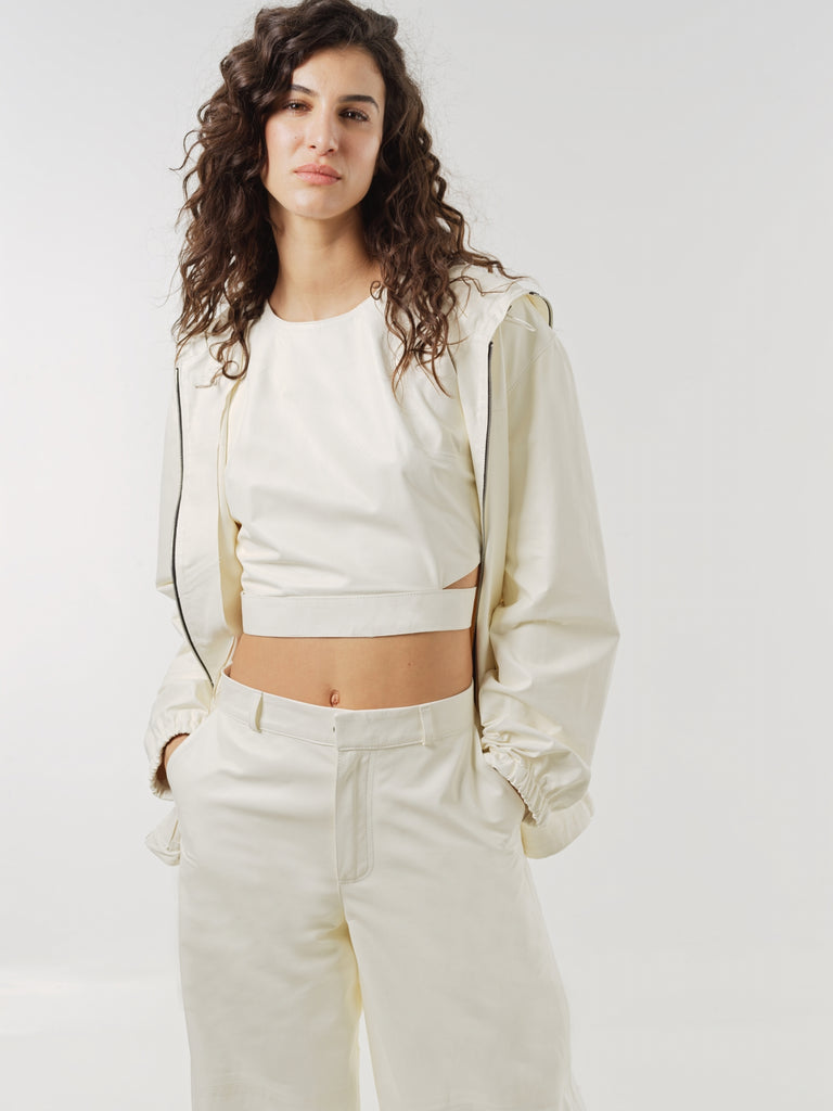 BLOUSON CUIR A CAPUCHE MIXTE - AVILA BLANC