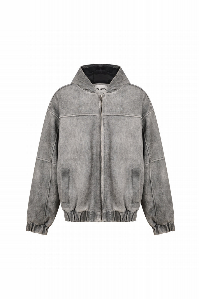 BLOUSON CUIR PATINE OVERSIZE - BRADFORD GRIS PATINE