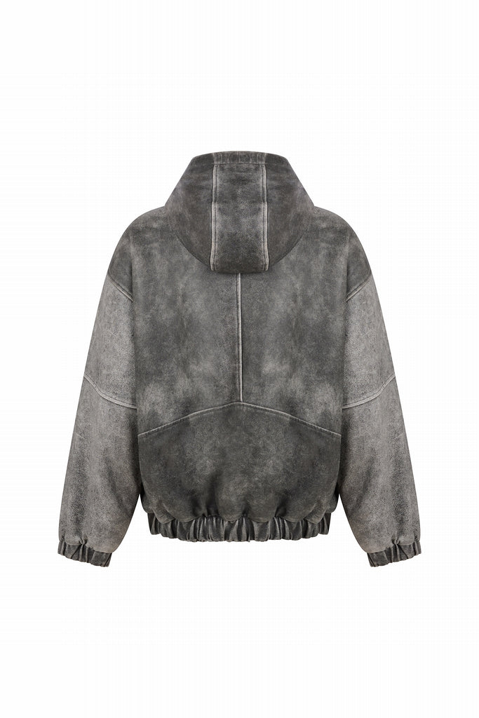 BLOUSON CUIR PATINE OVERSIZE - BRADFORD GRIS PATINE