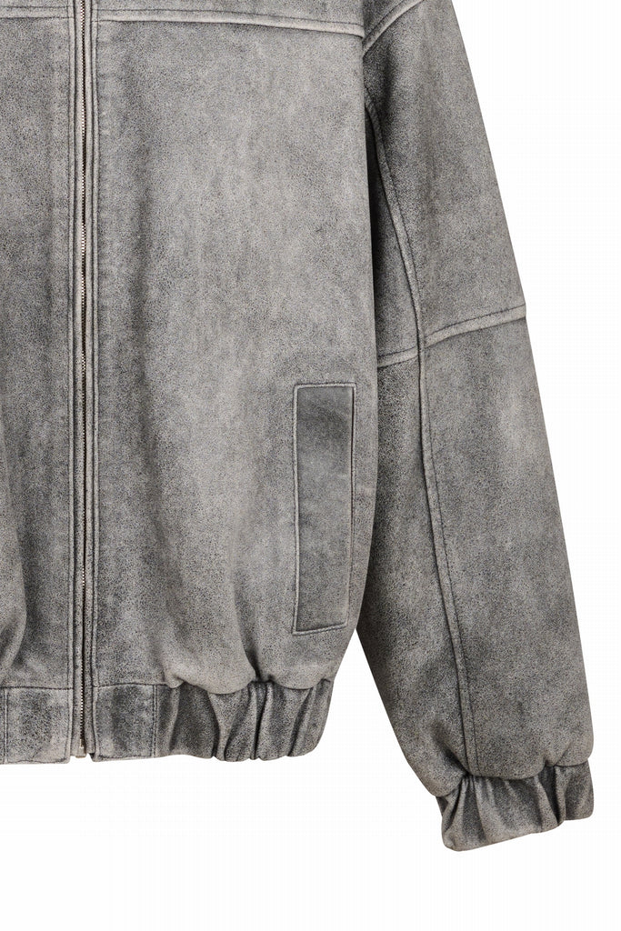 BLOUSON CUIR PATINE OVERSIZE - BRADFORD GRIS PATINE