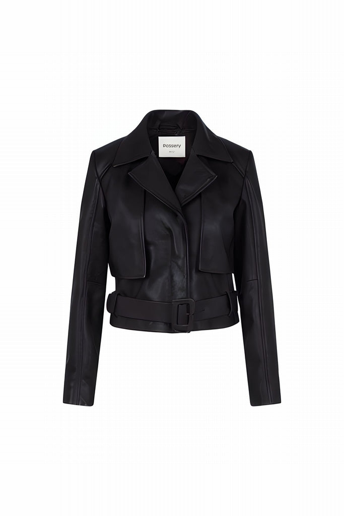 BLOUSON EN CUIR AVEC CEINTURE - JOLIETTE NOIR