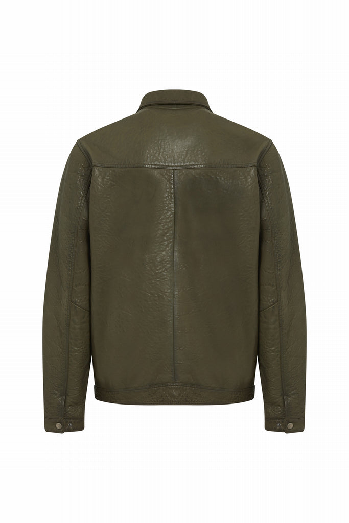 BLOUSON EN CUIR COL CHEMISE - PEDRO FOREST GREEN