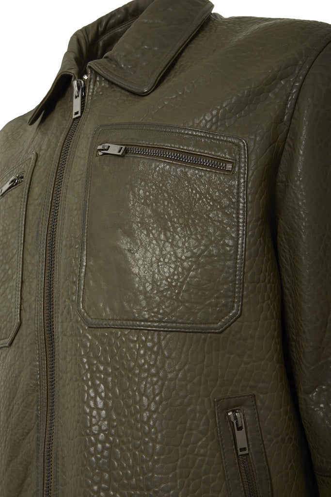 BLOUSON EN CUIR COL CHEMISE - PEDRO FOREST GREEN