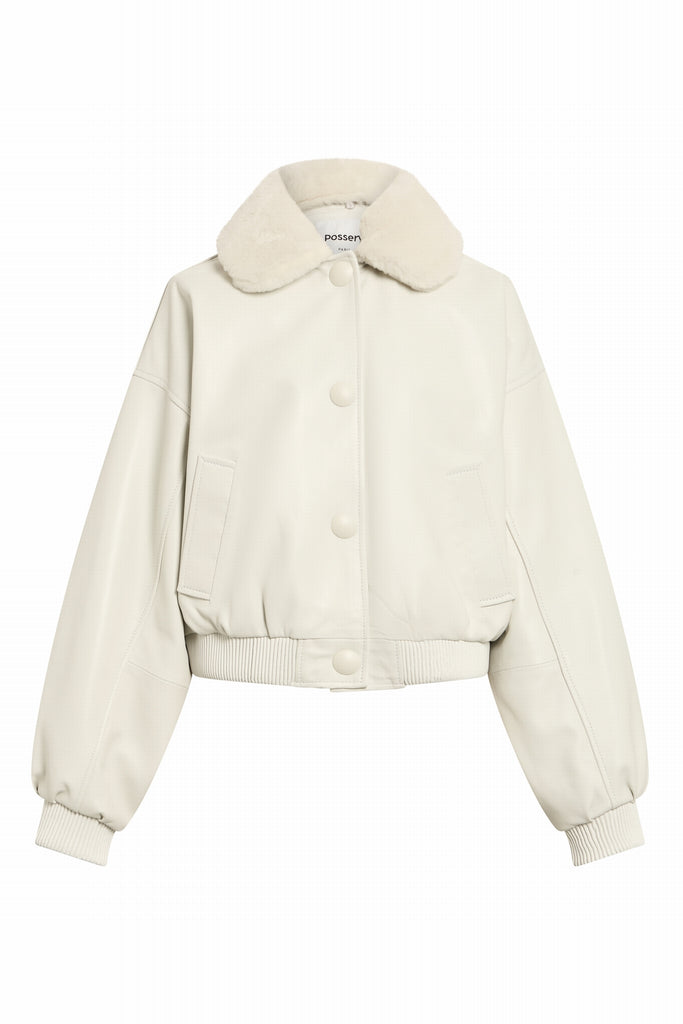 BLOUSON EN CUIR COL EN TOSCANE - LULEA WAXY BLANC