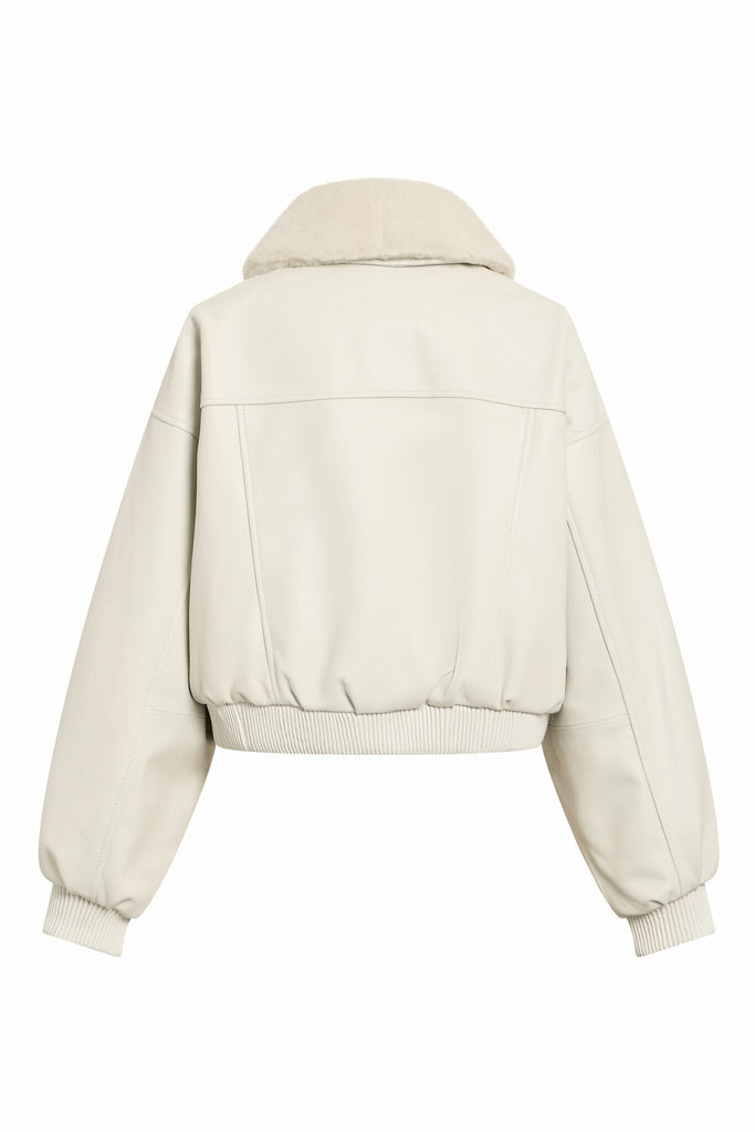BLOUSON EN CUIR COL EN TOSCANE - LULEA WAXY BLANC
