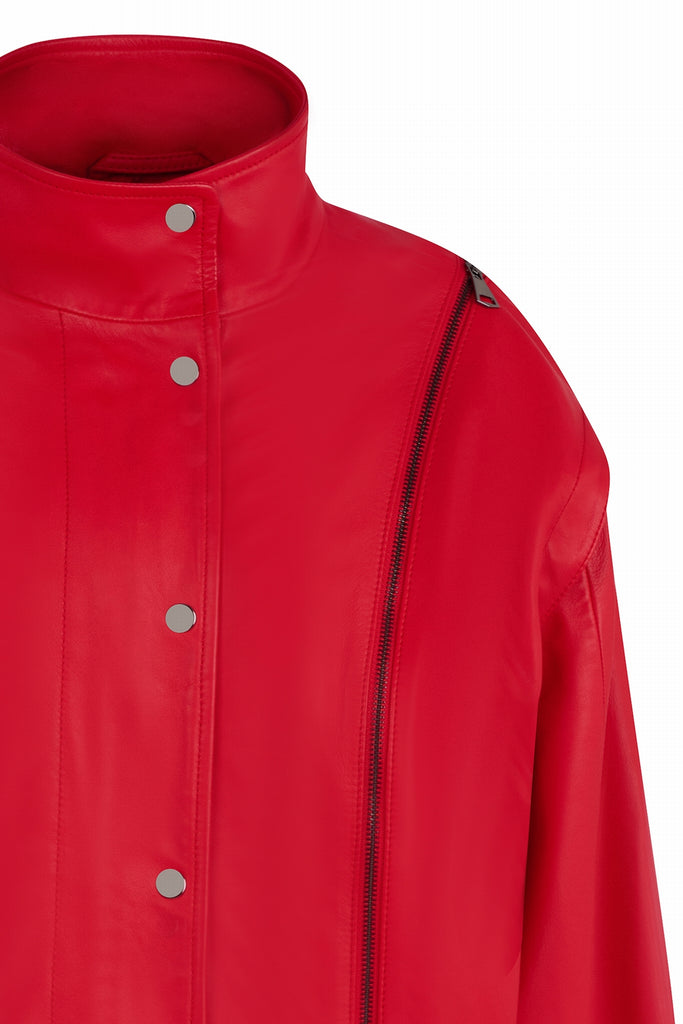 BLOUSON EN CUIR DÉTAILS ZIPPÉ - MELILLA COQUELICOT