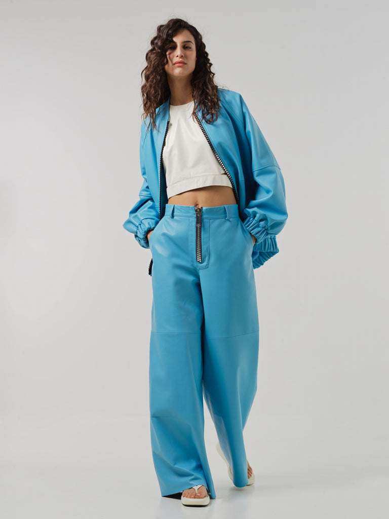 BLOUSON EN CUIR LONG OVERSIZE - BARCELONA WAXY IRIS