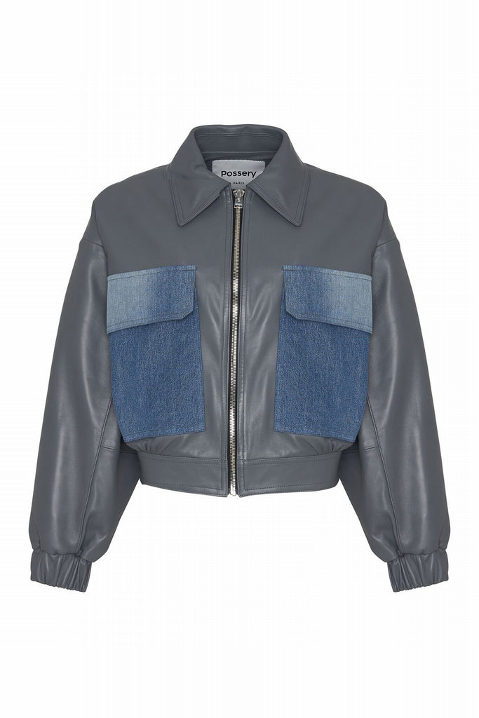 BLOUSON EN CUIR OVERSIZE - HASTINGS WAXY PLOMB