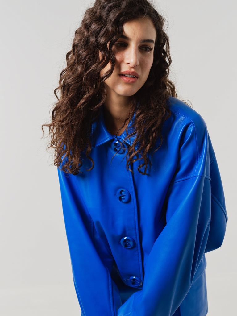 BLOUSON EN CUIR OVERSIZE - SALOU WAXY MAJORELLE