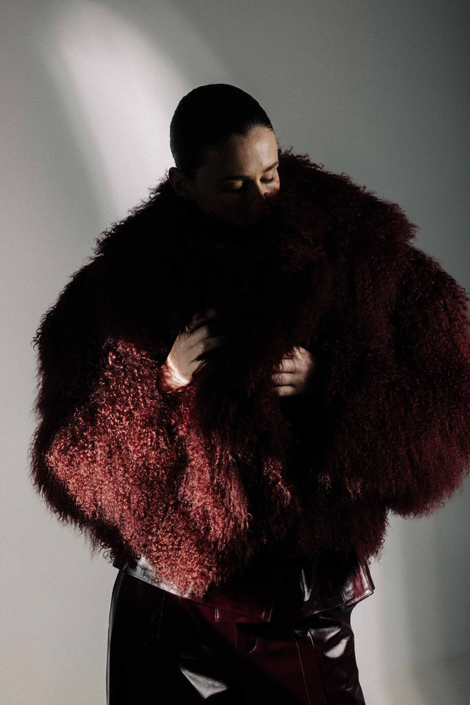 BLOUSON EN PEAU AGNEAU MONGOLI - YBRO MONG CHIANTI