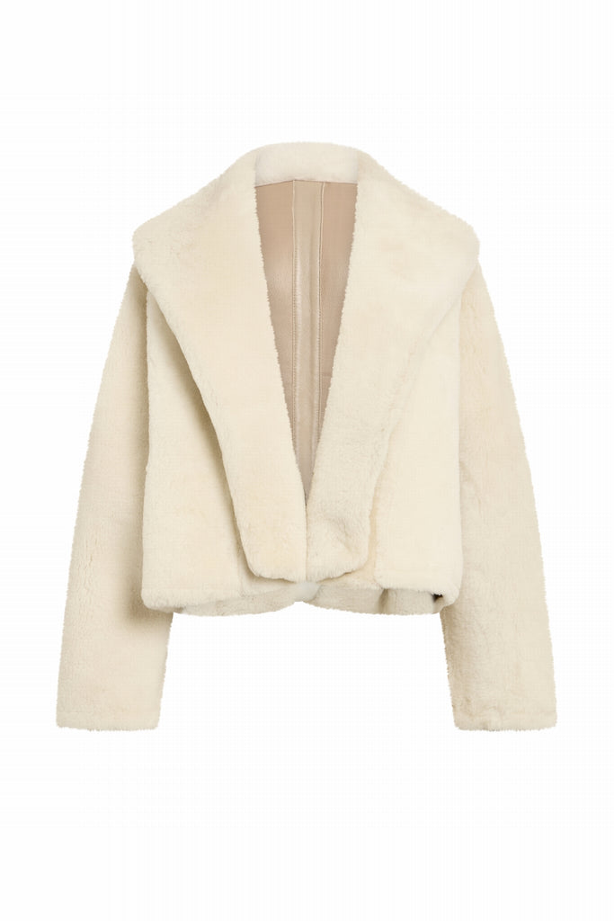 BLOUSON EN PEAU RETOURNEE - KROKOM SOFT BLANC/BEIGE
