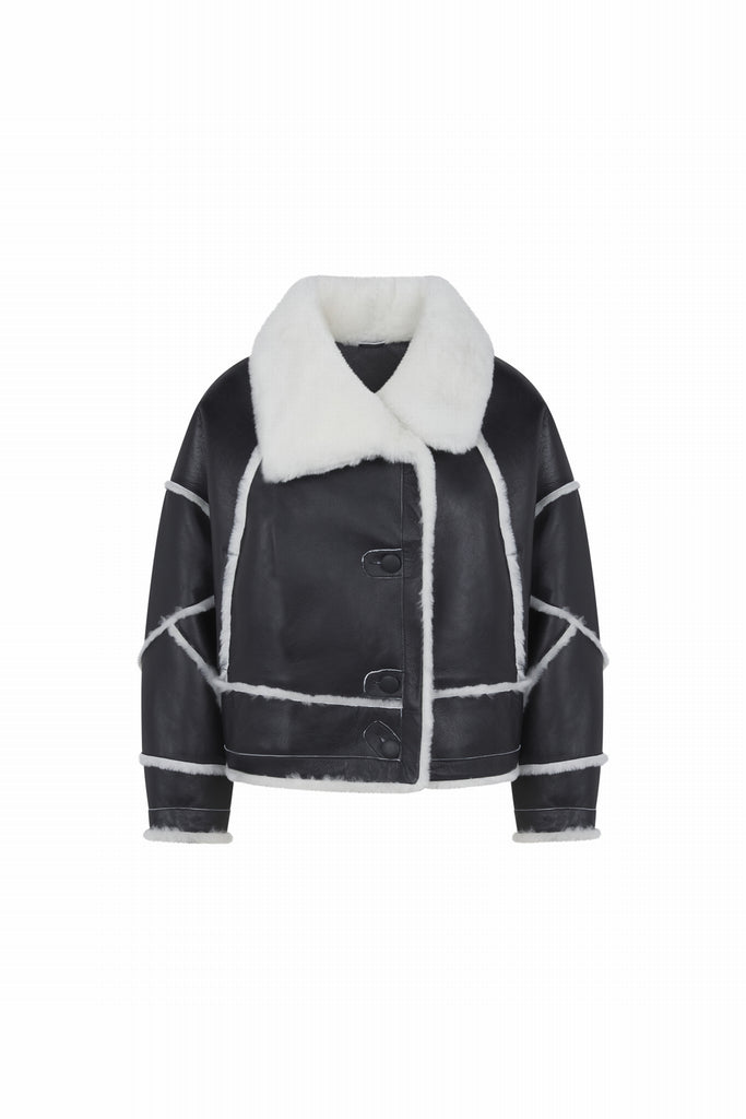 BLOUSON EN PEAU RETOURNEE - MATTAWA NOIR/BLANC