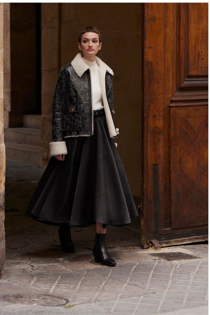 BLOUSON EN PEAU RETOURNÉE - PETERSON NOIR