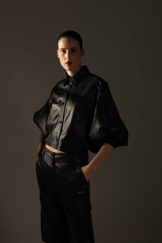 CHEMISE EN CUIR OVERSIZE - LINSELL PLUM NOIR