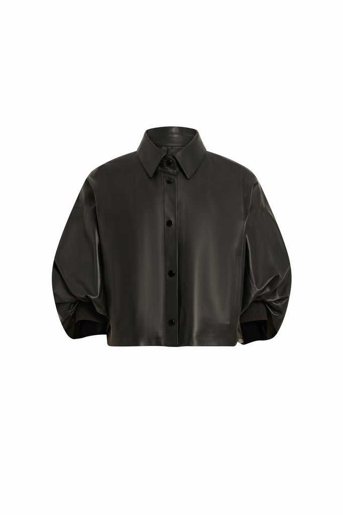 CHEMISE EN CUIR OVERSIZE - LINSELL PLUM NOIR