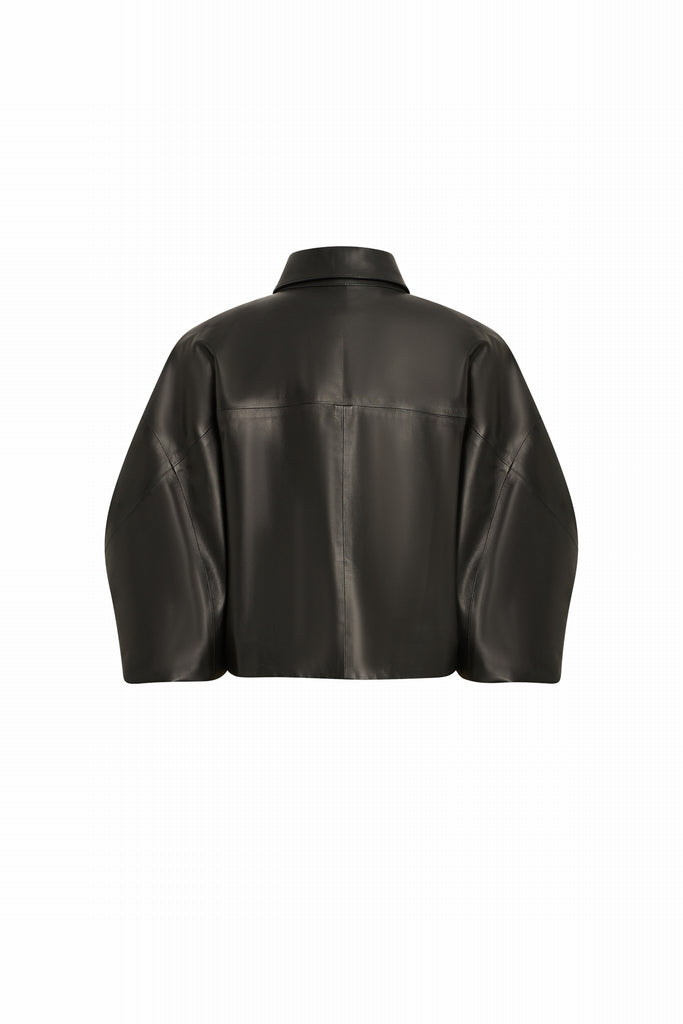 CHEMISE EN CUIR OVERSIZE - LINSELL PLUM NOIR