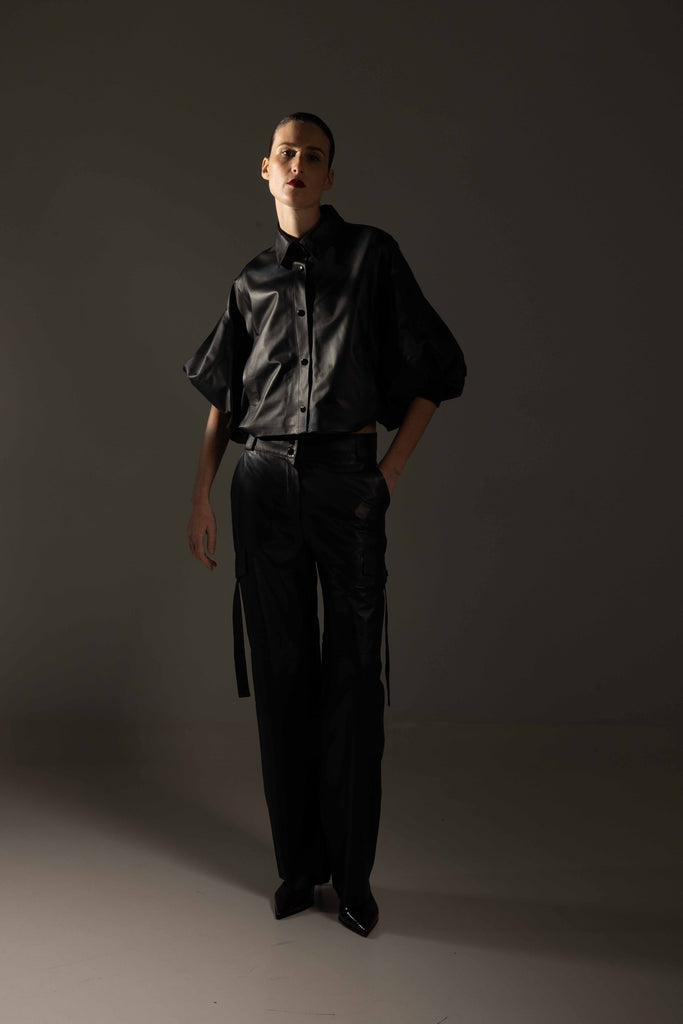 CHEMISE EN CUIR OVERSIZE - LINSELL PLUM NOIR