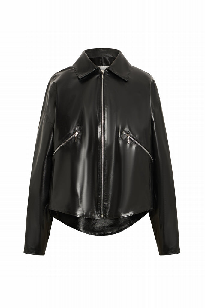 CHEMISE EN CUIR OVERSIZE - SALMI PLUM NOIR BRILLANT