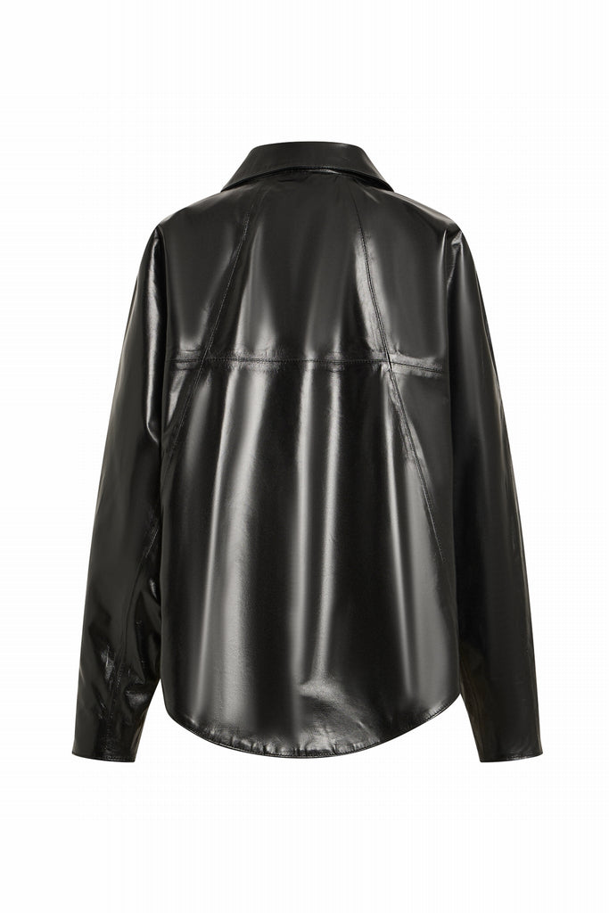 CHEMISE EN CUIR OVERSIZE - SALMI PLUM NOIR BRILLANT