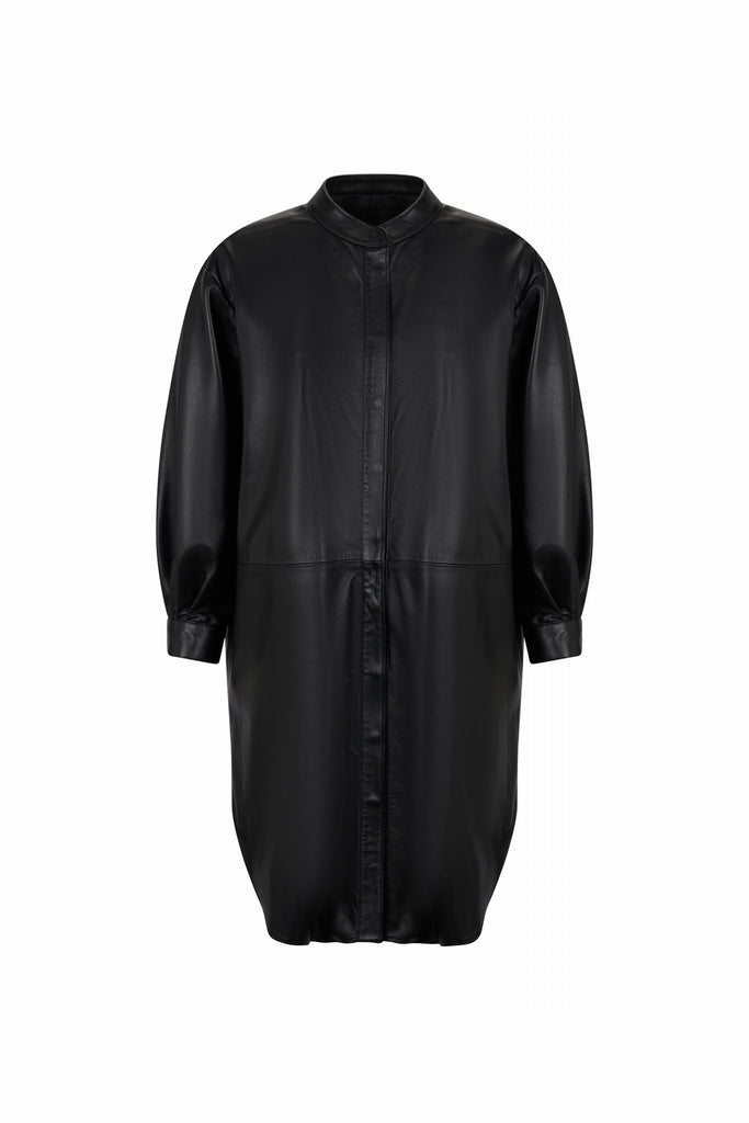 CHEMISE LONGUE EN CUIR - MURCIA WAXY NOIR