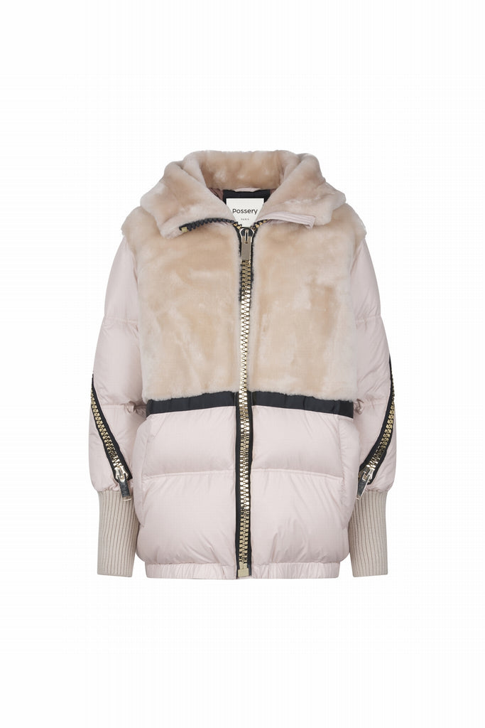 DOUDOUNE BI-MATIÈRE GROS ZIP - USHUAWA ECRU