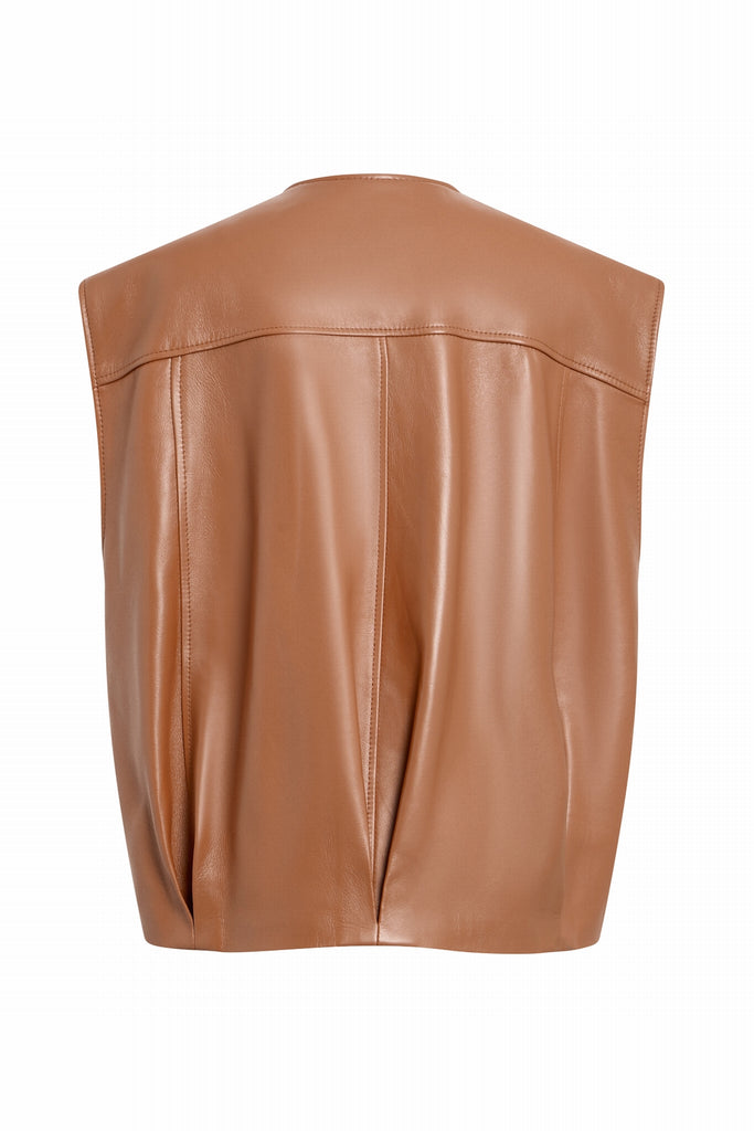 GILET EN CUIR AVEC ZIP CENTRAL - CATANIA WAXY ALEZAN