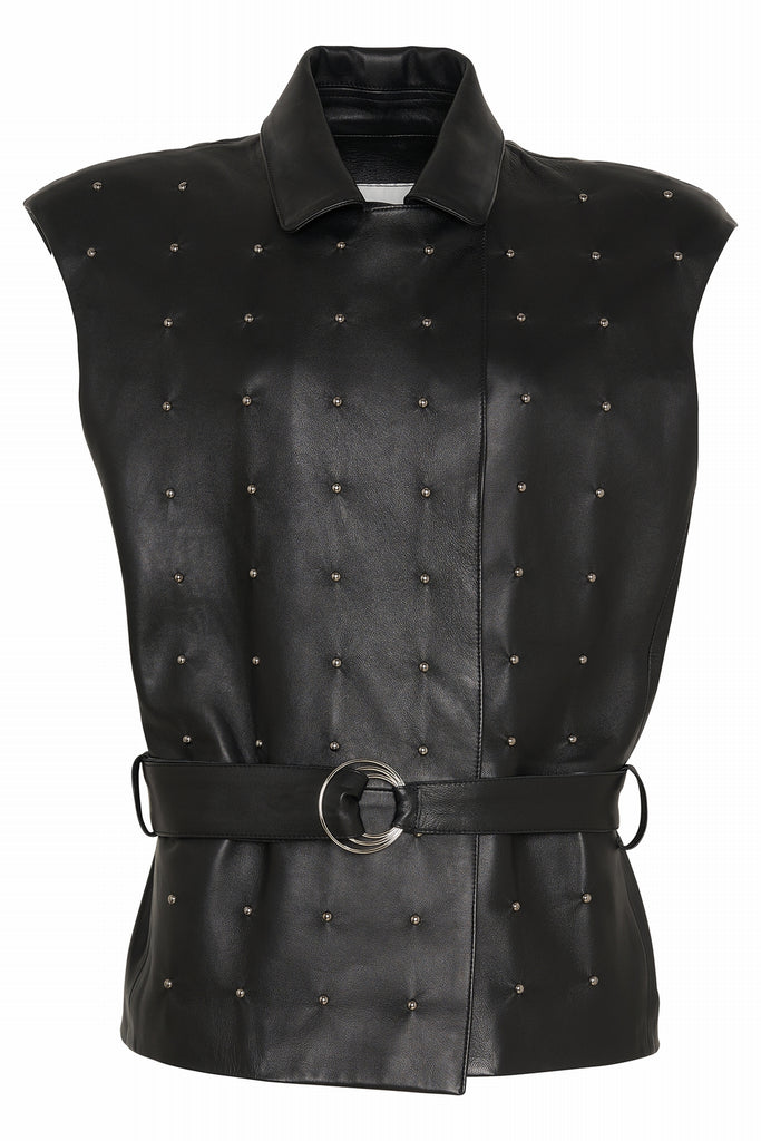 GILET EN CUIR CLOUTÉ - BLACKPOOL WAXY NOIR