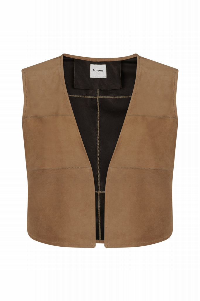 GILET EN DAIM STYLE BOHEME - ESTELLA TAUPE