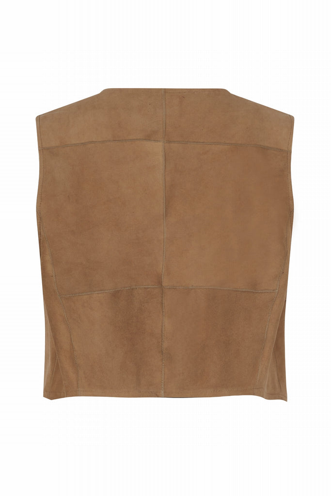 GILET EN DAIM STYLE BOHEME - ESTELLA TAUPE