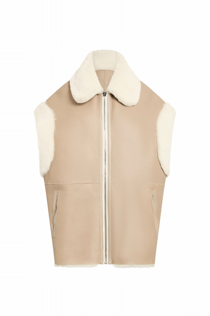 GILET EN PEAU RETOURNEE - LUND SOFT BLANC/BEIGE