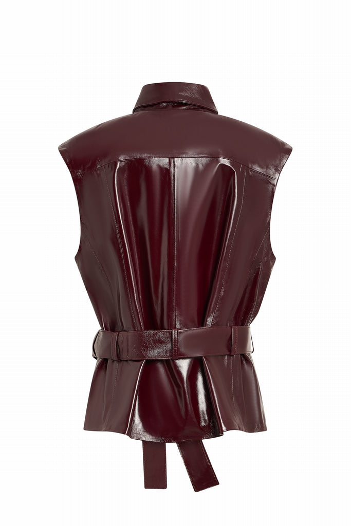 GILET TOP EN CUIR BRILLANT - HORNELA CHIANTI