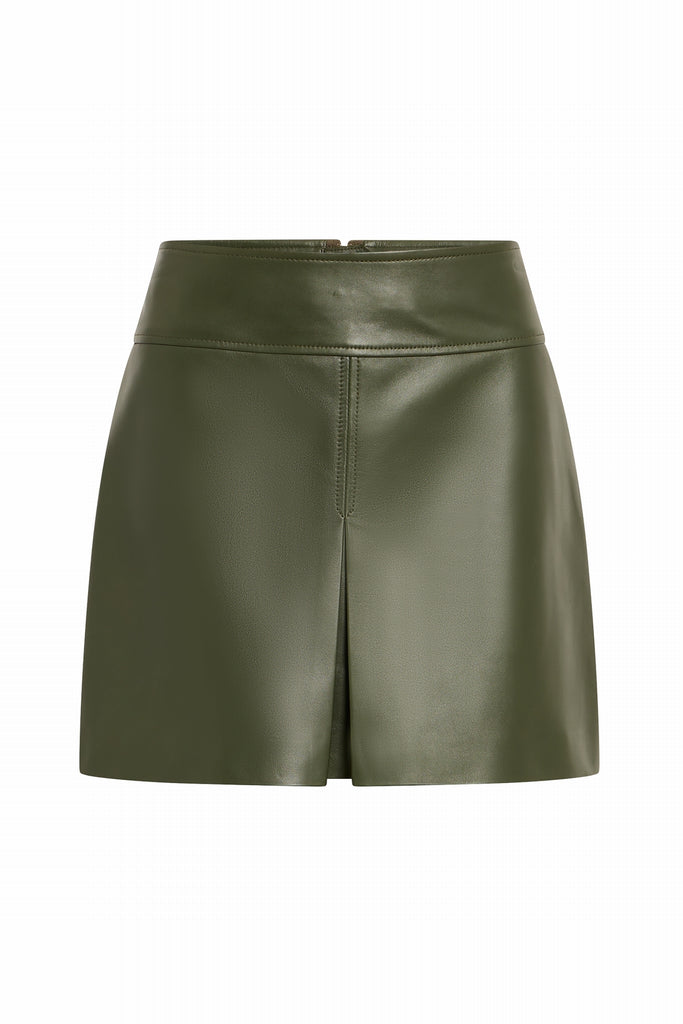 JUPE EN CUIR D'AGNEAU COURTE - ARSANA WAXY VERT FORET