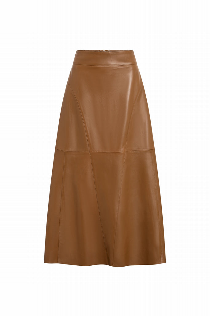 JUPE EN CUIR D'AGNEAU - TRIESTE WAXY KAMEL