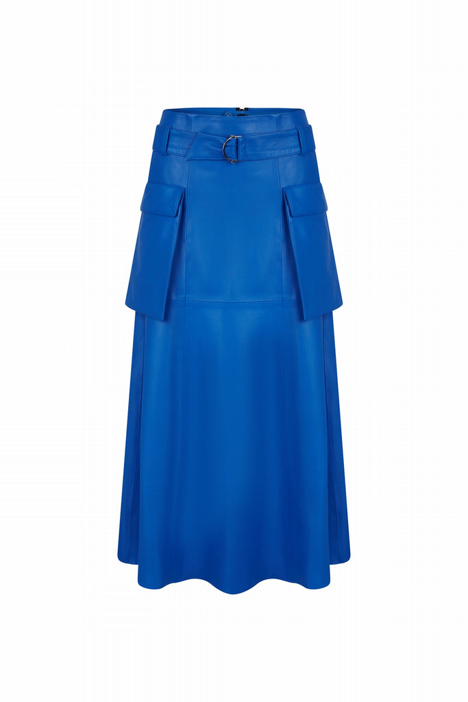 JUPE EN CUIR LONGUE EVASÉE - SITGES WAXY MAJORELLE