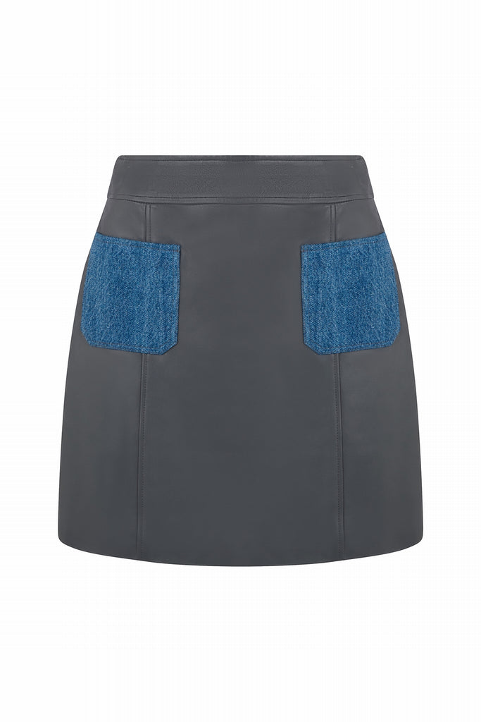 JUPE EN CUIR POCHES DENIM - SLOUGH DENIM PLOMB