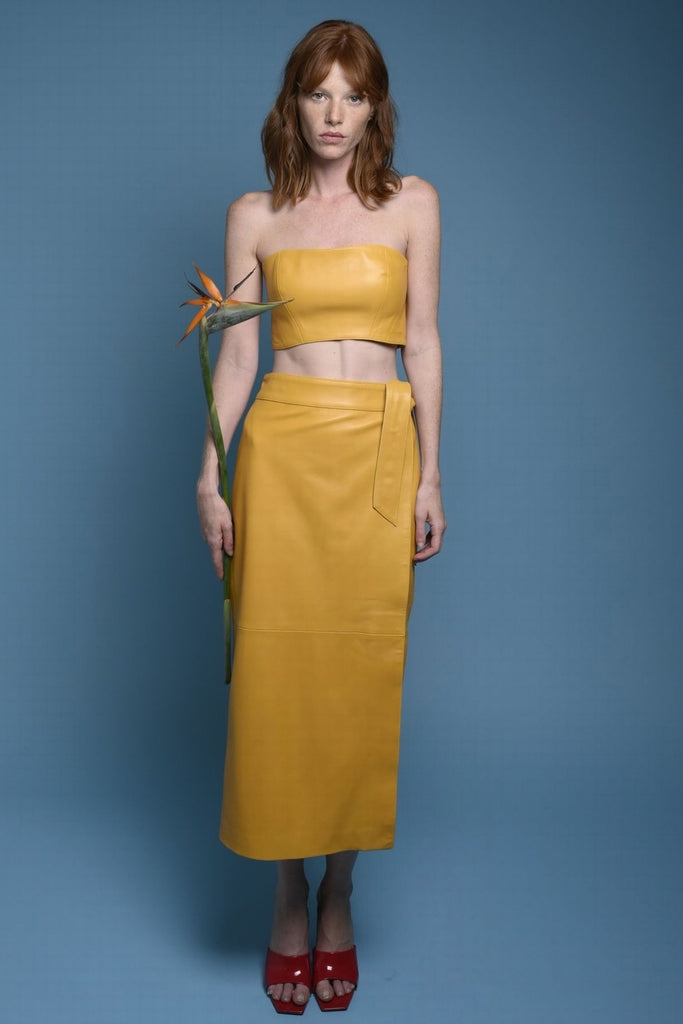 JUPE LONGUE EN CUIR - SAVONA WAXY TOURNESOL