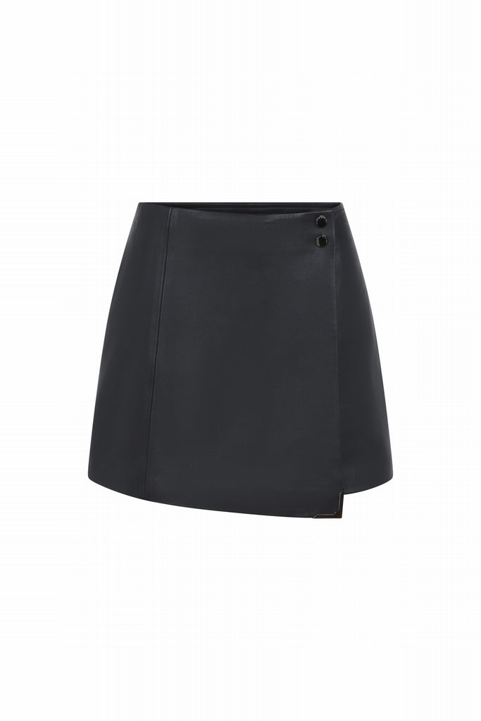 JUPE SHORT EN CUIR - BAY WAXY NOIR