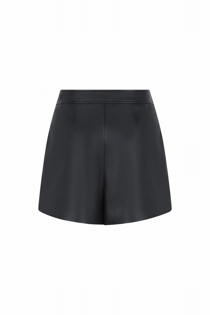 JUPE SHORT EN CUIR - BAY WAXY NOIR