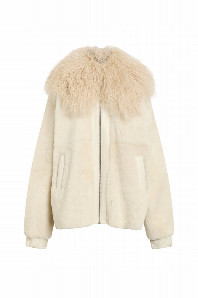 MANTEAU 3/4 EN PEAU RETOURNEE - KIRUNA SOFT BLANC/BEIGE