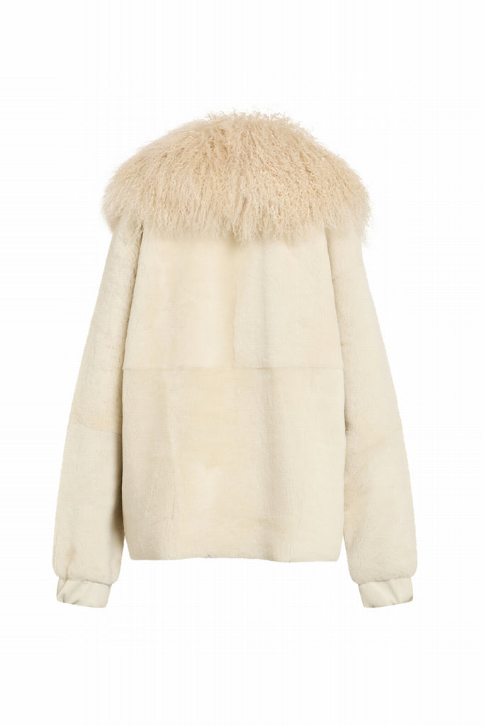 MANTEAU 3/4 EN PEAU RETOURNEE - KIRUNA SOFT BLANC/BEIGE