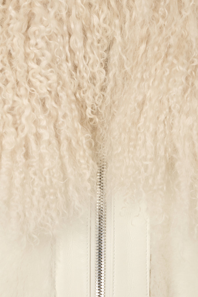 MANTEAU 3/4 EN PEAU RETOURNEE - KIRUNA SOFT BLANC/BEIGE