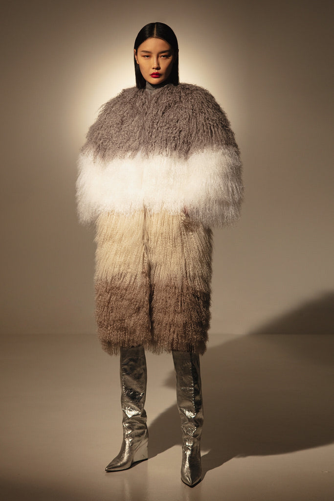 MANTEAU EN AGNEAU DE MONGOLIE - STRATFORD TRICOLOR