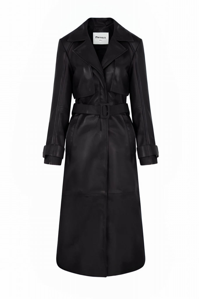 MANTEAU EN CUIR AVEC CEINTURE - MIRABEL NOIR