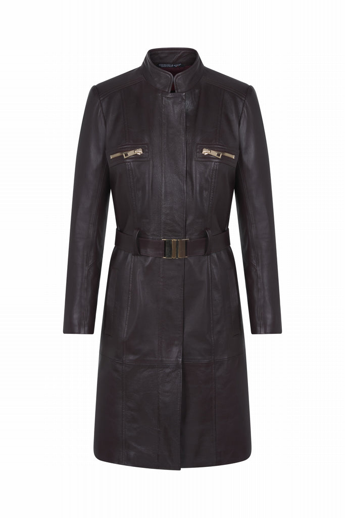 MANTEAU EN CUIR DROIT - STANLEY WAXY LIE DE VIN